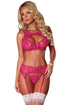 Sexy Seductive Rosy Lace Bralette Garter Set